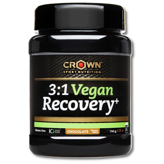 Crown Sport Nutrition 3:1 Vegan Recovery+, Recuperador muscular para deportes de resistencia, Sabor Chocolate, 750 g (15 porciones)