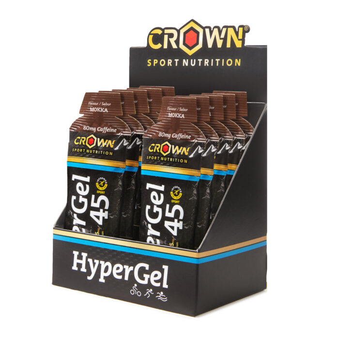 Crown Sport Nutrition HyperGel 45 + Caffeine, Gel energético líquido con 45 g de carbohidratos 1:0,8 y sodio, Con certificado Informed Sport, Sabor Mokka con cafeína , 75 g