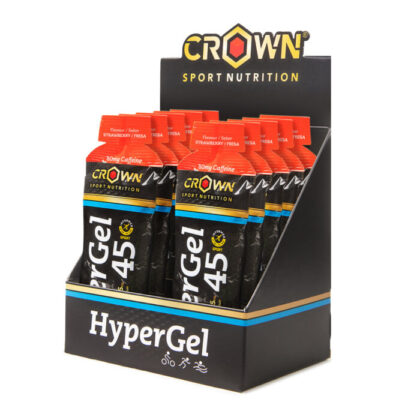 Crown Sport Nutrition HyperGel 45 + Caffeine, Gel energético líquido con 45 g de carbohidratos 1:0,8 y sodio, Con certificado Informed Sport, Sabor Fresa con cafeína ,75 g