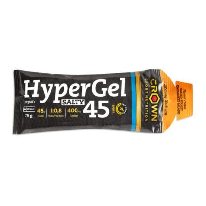 Crown Sport Nutrition HyperGel 45 + Caffeine, Gel energético líquido con 45 g de carbohidratos 1:0,8 y sodio, Con certificado Informed Sport, Sabor Cacahuete Salado ,75 g